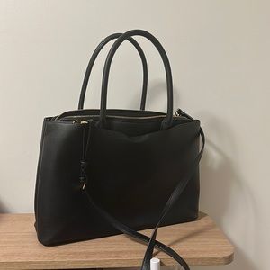 Black, Faux-Leather Handbag with Detachable Shoulder Strap